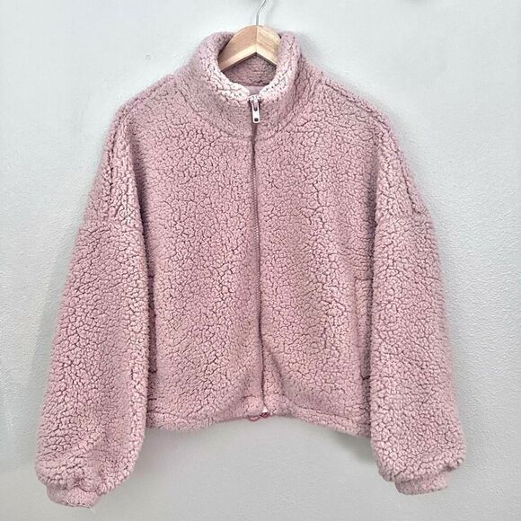 URBAN OUTFITTERS | Willow Fuzzy Drawstring Teddy Jacket Blush Pink | Size Medium - Picture 2 of 8
